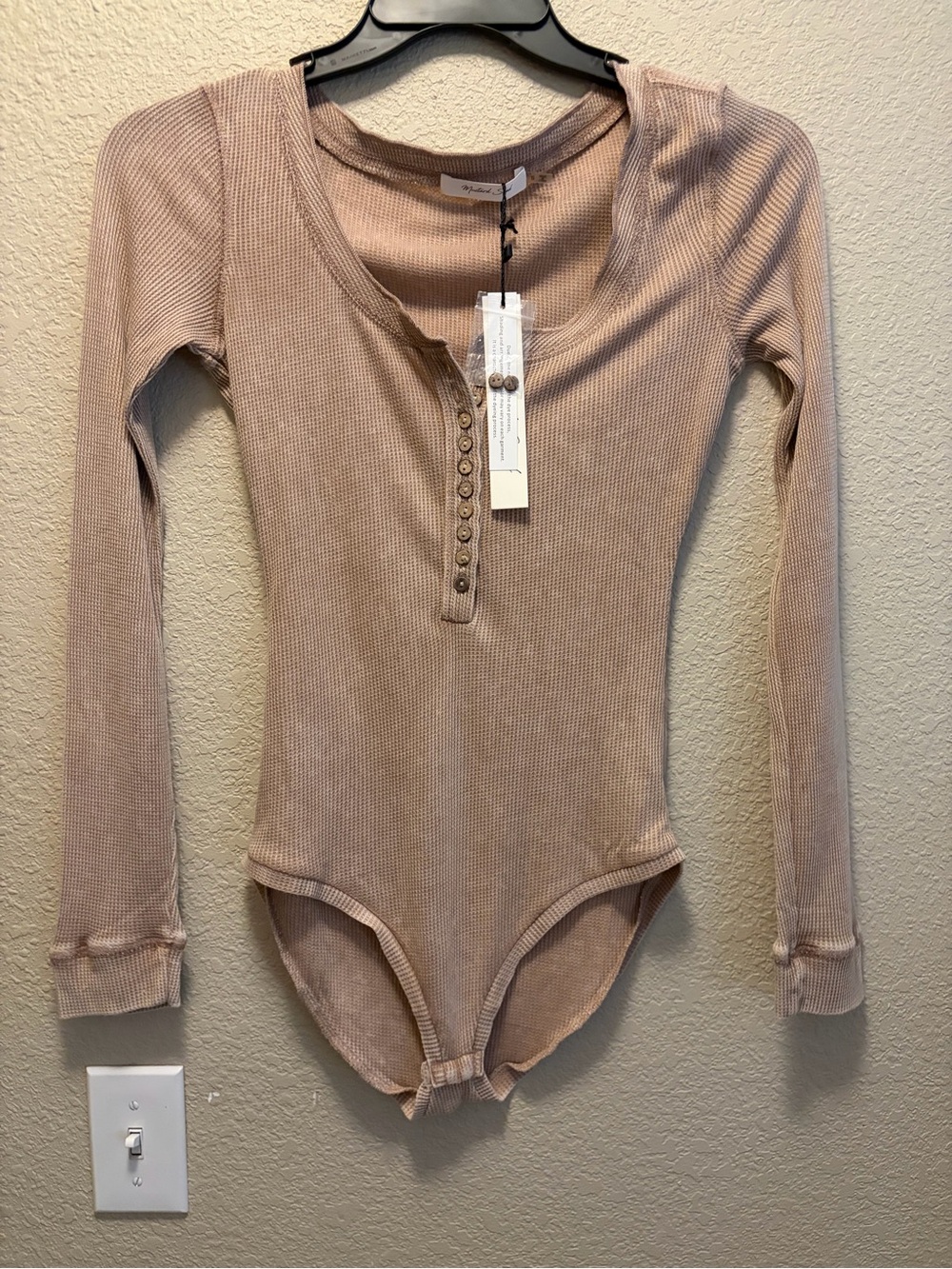 Mustard Seed waffle-knit long-sleeve Henley Small bodysuit